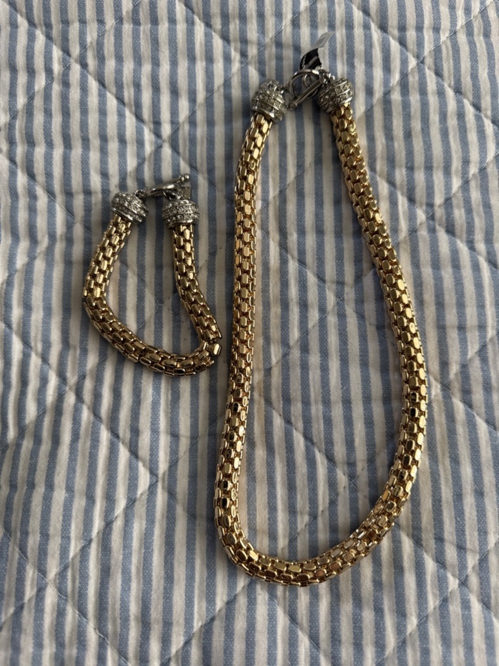 Banana Republic Gold Tone Women's Necklace and Bracelet Set with Crystal Accents